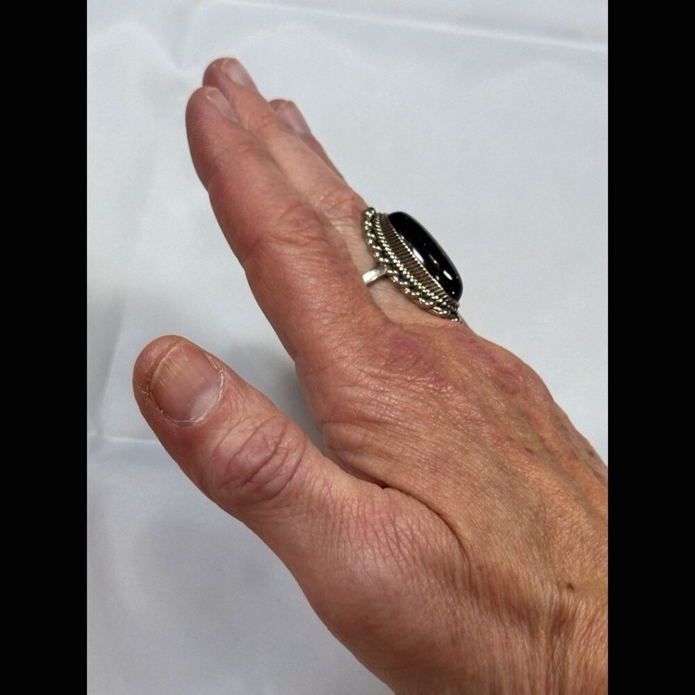 90s OOAK Oval Blue Goldstone Sterling Silver Ring Boho Grunge Good Luck 8 - Picture 6 of 7